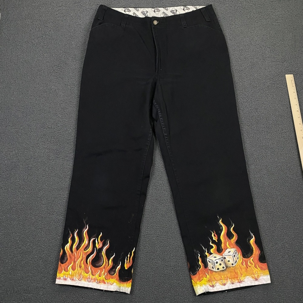 Ben Davis Bens Original Pant Men 38x30 Hand Painted Flames Dice Grunge